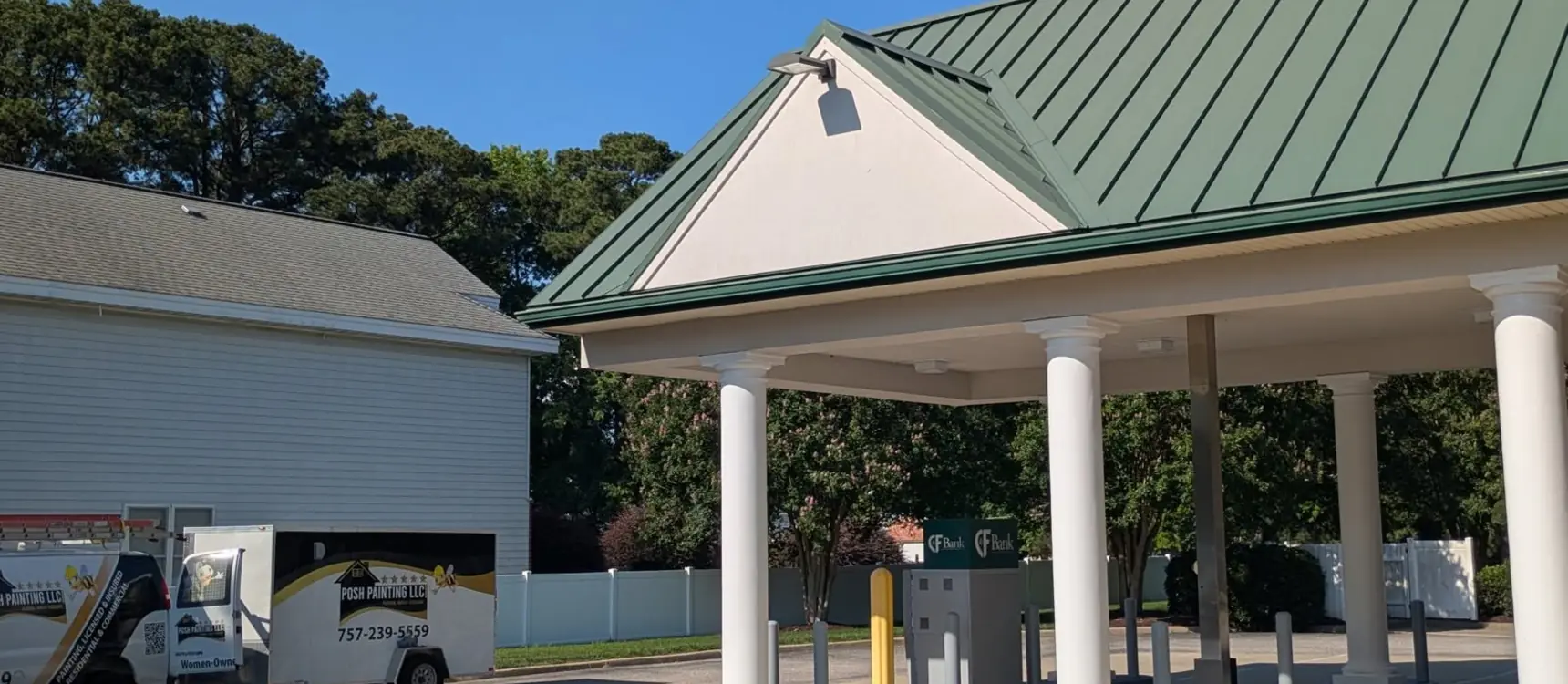 Bank drive-thru canopy repainted in McKinney, TX