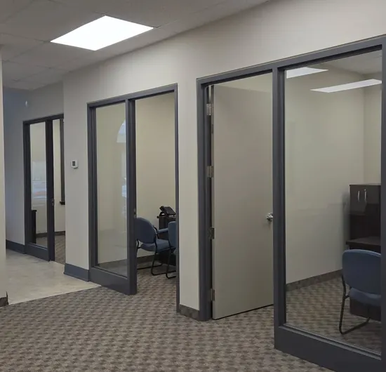 Freshly painted office suite with glass partitions